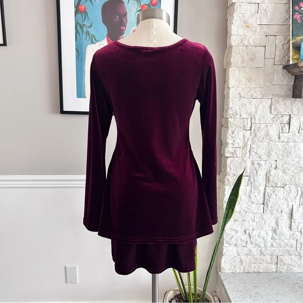 Vintage Via Velvet 2-Piece Set Burgundy 90s Grunge Made in USA Size Medium